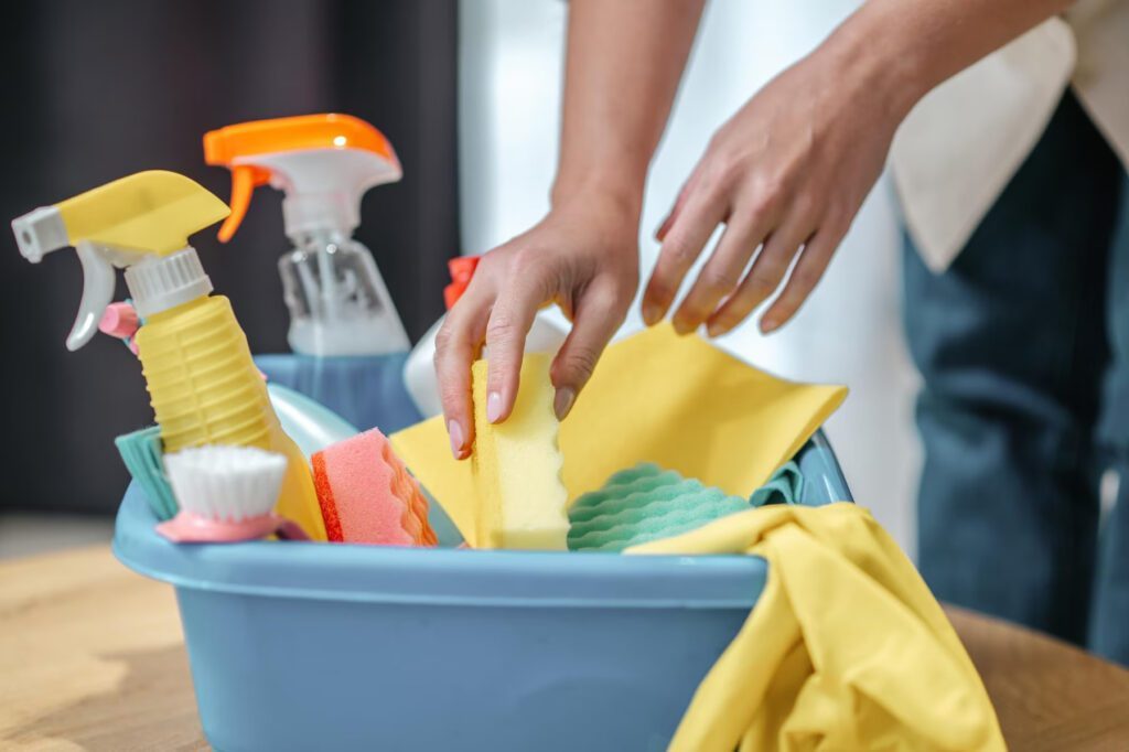 Cleaning supplies ready for a job